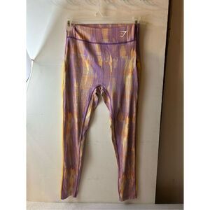 Gym shark workout compression pants pink yellow pockets‎ Large